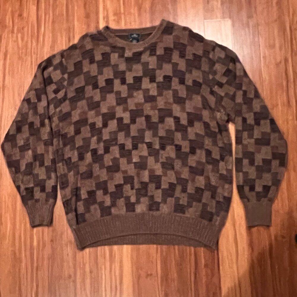 Vintage Dockers Textured Knit Sweater XL Brown Geometric Pattern